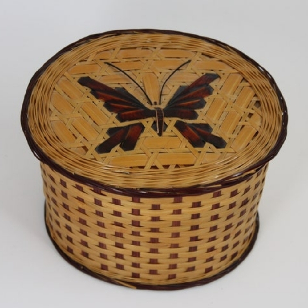 Vintage Wicker butterfly basket lidded basket sewing box jewelry trinket box